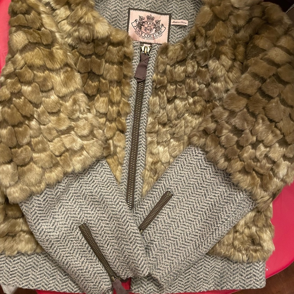 Juicy Couture Brown Faux Fur and Gray Tweed jacket